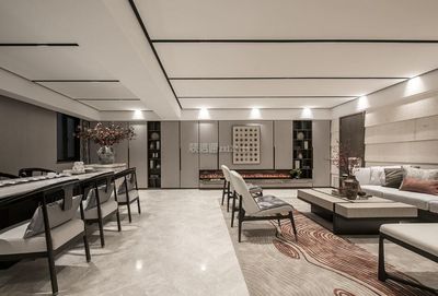 新中式風格新房別墅客廳餐廳裝潢設(shè)計